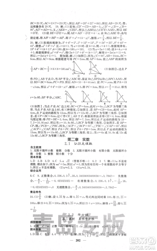 四川大学出版社2021名校课堂内外八年级上册数学北师大版青岛专版参考答案