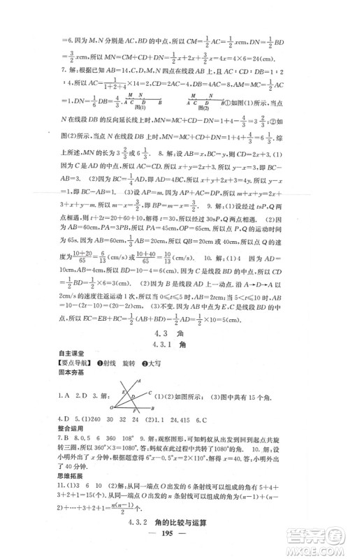 四川大学出版社2021课堂点睛七年级数学上册人教版答案