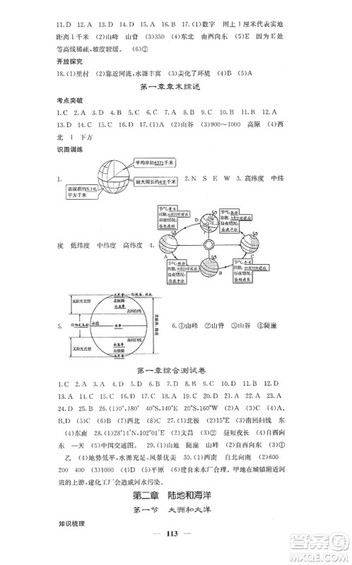 中华地图学社2021课堂点睛七年级地理上册人教版答案