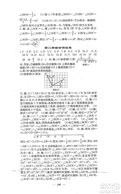 四川大学出版社2021课堂点睛七年级数学上册冀教版答案