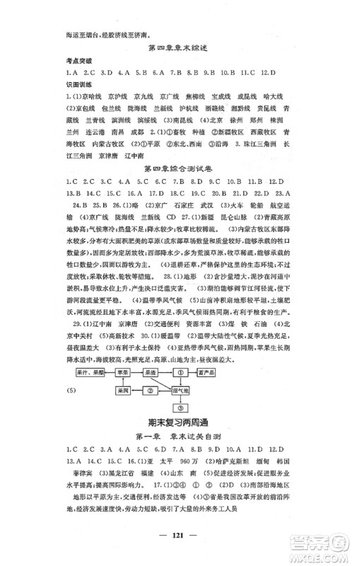 中华地图学社2021课堂点睛八年级地理上册人教版答案