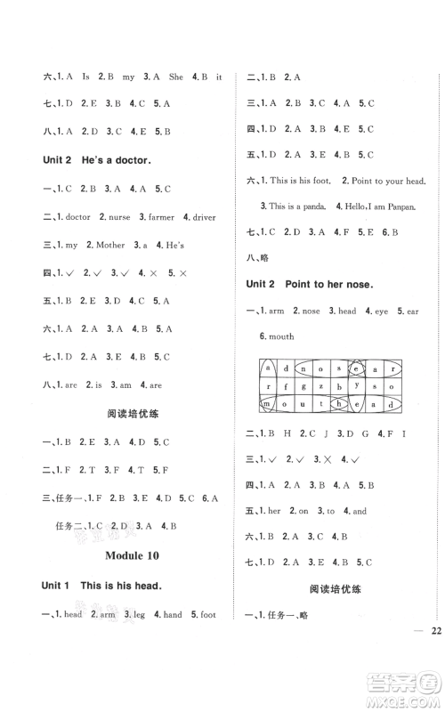 吉林人民出版社2021全科王同步课时练习三年级上册英语外研版参考答案