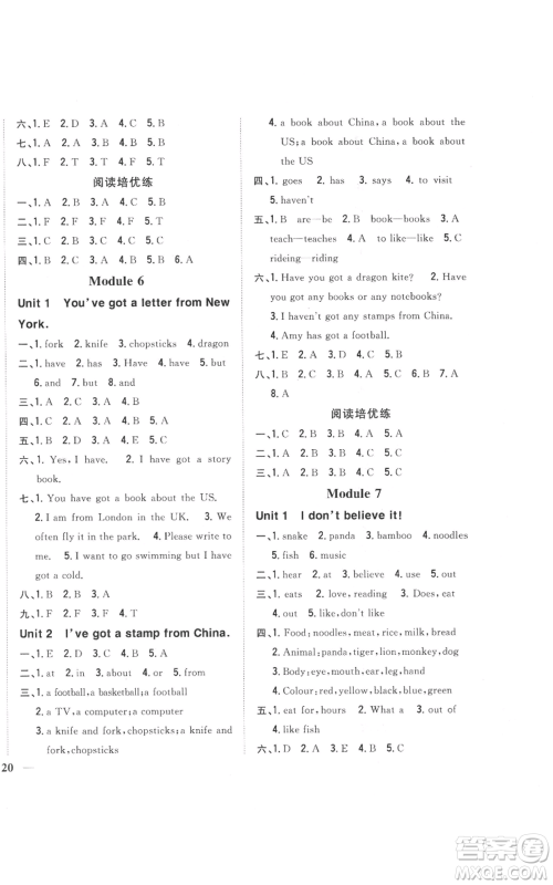 吉林人民出版社2021全科王同步课时练习六年级上册英语外研版参考答案