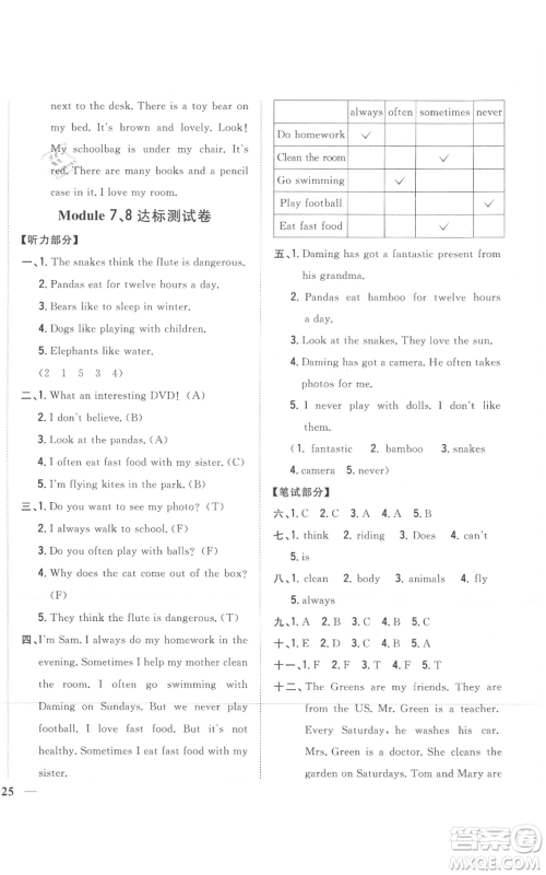 吉林人民出版社2021全科王同步课时练习六年级上册英语外研版参考答案