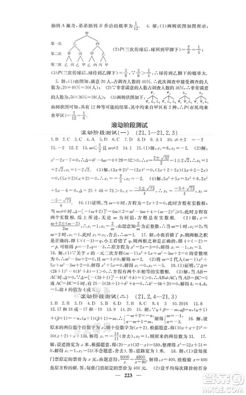 四川大学出版社2021课堂点睛九年级数学上册人教版答案