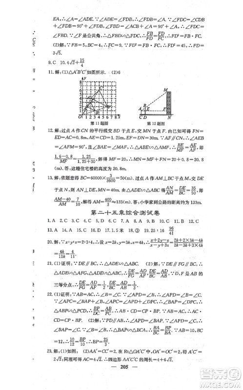 四川大学出版社2021课堂点睛九年级数学上册冀教版答案