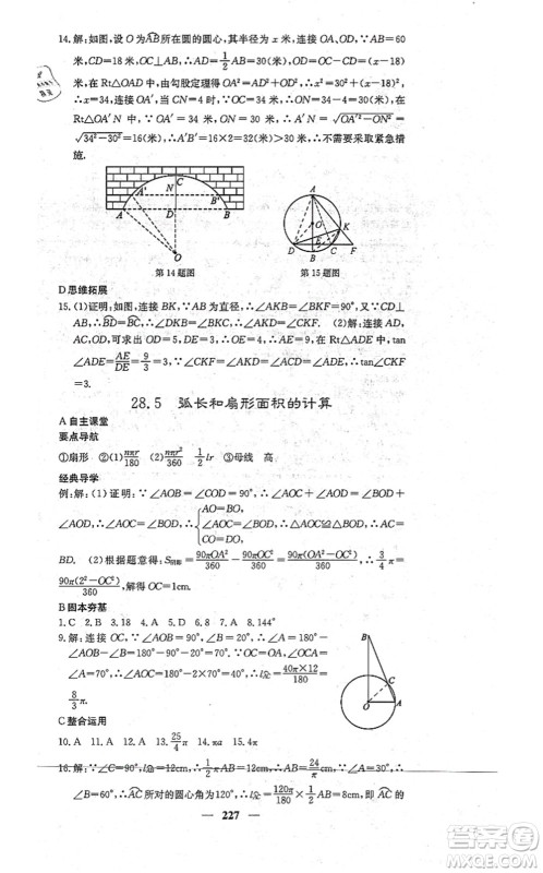 四川大学出版社2021课堂点睛九年级数学上册冀教版答案