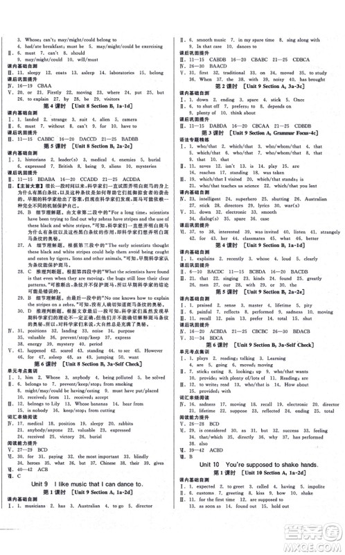 沈阳出版社2021全品学练考作业手册九年级英语AB本RJ人教版浙江专版答案