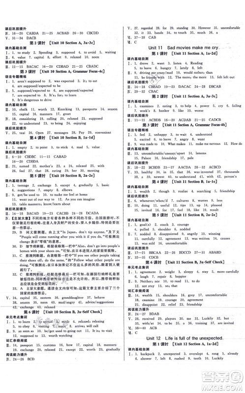 沈阳出版社2021全品学练考作业手册九年级英语AB本RJ人教版浙江专版答案