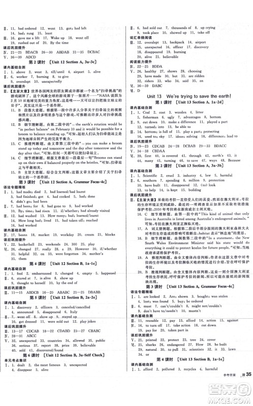 沈阳出版社2021全品学练考作业手册九年级英语AB本RJ人教版浙江专版答案