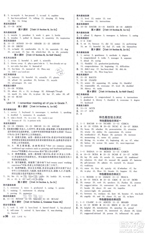 沈阳出版社2021全品学练考作业手册九年级英语AB本RJ人教版浙江专版答案