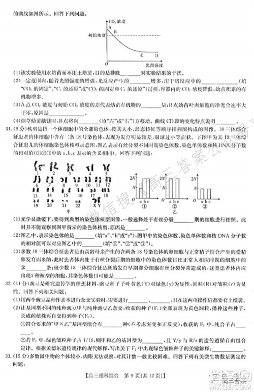 2022届四川金太阳高三10月联考理科综合试题及答案