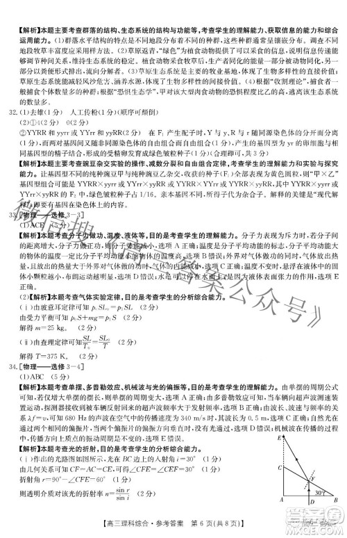 2022届西南四省金太阳高三10月联考理科综合答案 2022届西南四省金太阳高三10月联考理科综合答案