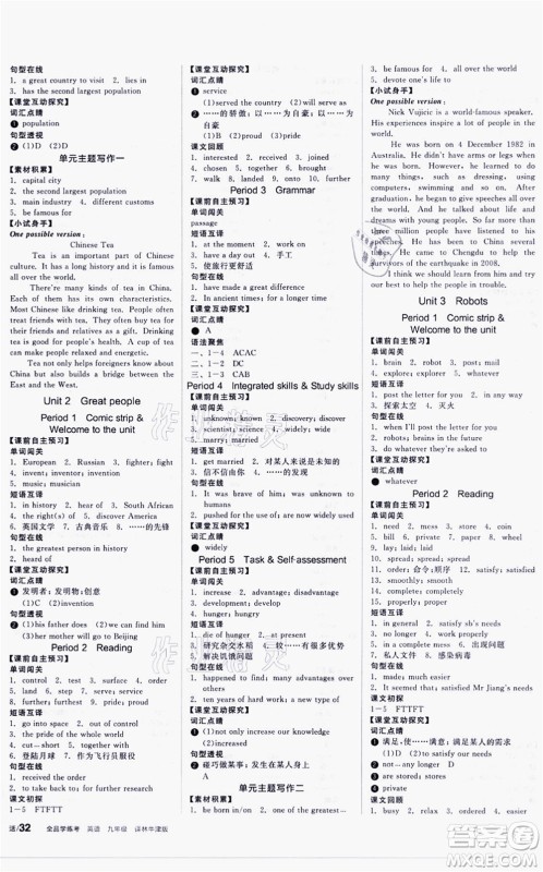 阳光出版社2021全品学练考听课手册九年级英语YLNJ译林牛津版徐州专版答案