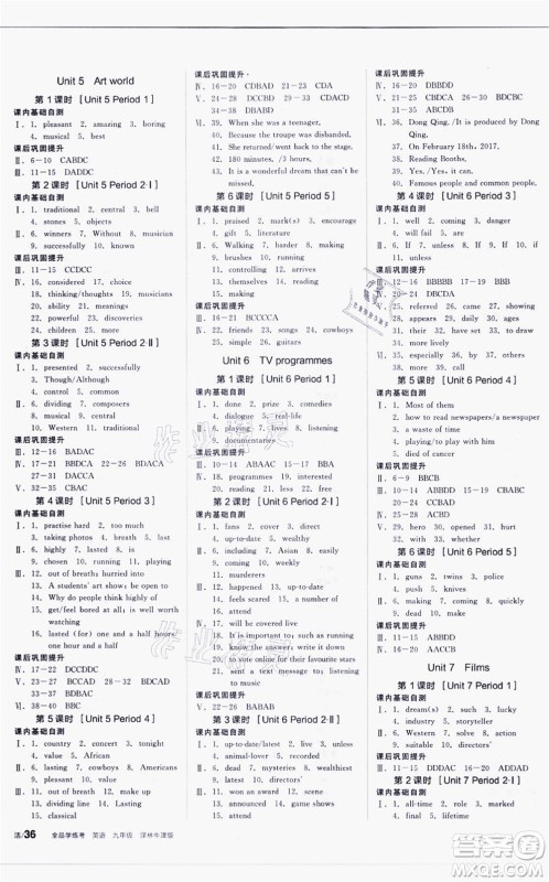 阳光出版社2021全品学练考听课手册九年级英语YLNJ译林牛津版徐州专版答案