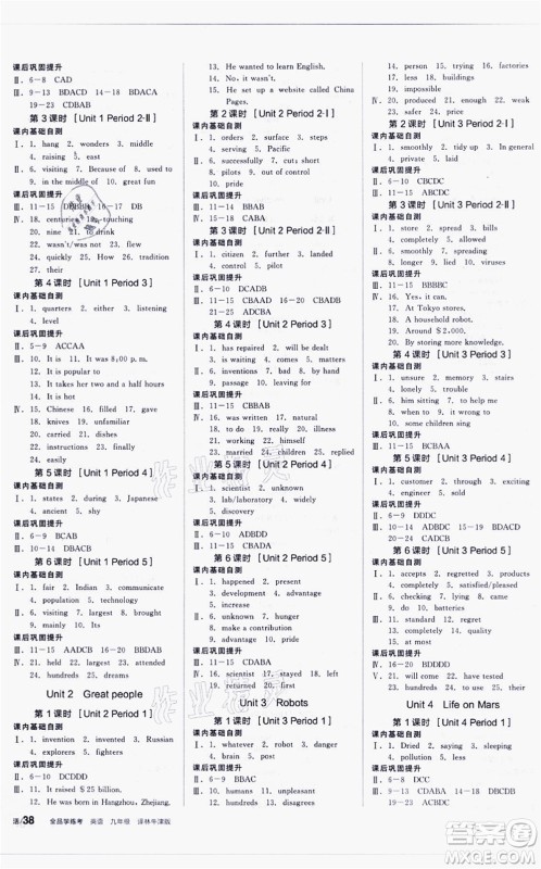 阳光出版社2021全品学练考听课手册九年级英语YLNJ译林牛津版徐州专版答案