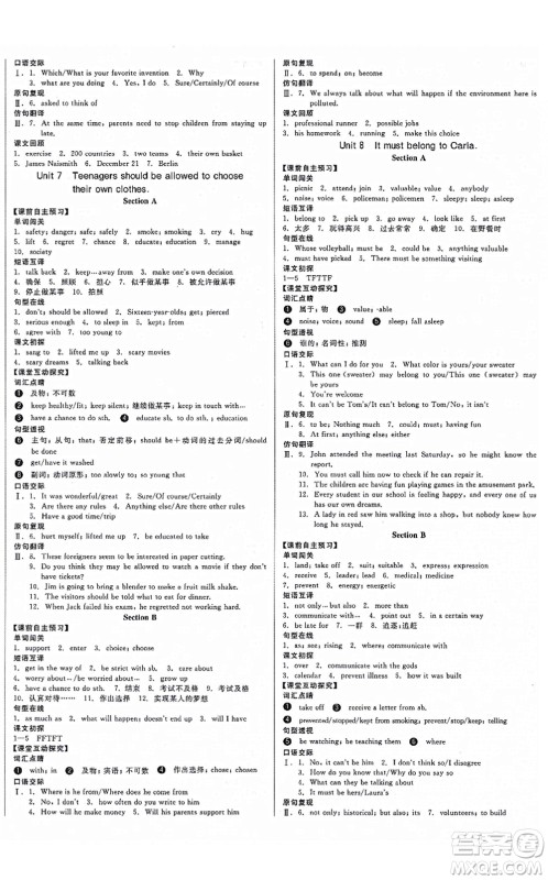 沈阳出版社2021全品学练考作业手册九年级英语RJ人教版江西专版答案 沈阳出版社2021全品学练考作业手册九年级英语RJ人教版江西专版答案