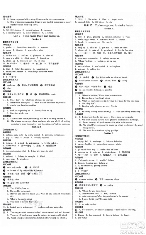 沈阳出版社2021全品学练考作业手册九年级英语RJ人教版江西专版答案 沈阳出版社2021全品学练考作业手册九年级英语RJ人教版江西专版答案