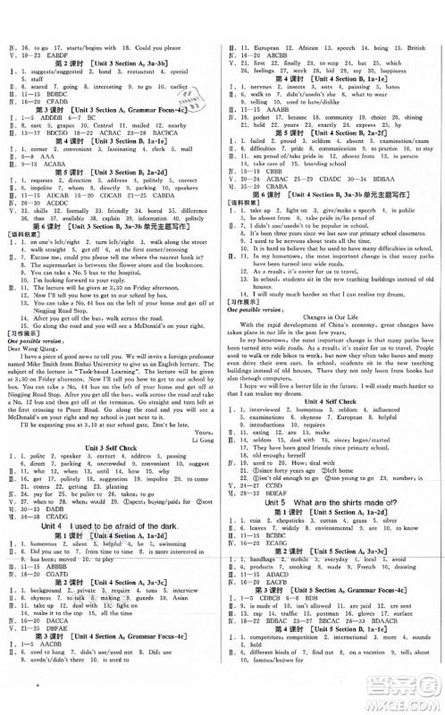 沈阳出版社2021全品学练考作业手册九年级英语RJ人教版江西专版答案 沈阳出版社2021全品学练考作业手册九年级英语RJ人教版江西专版答案