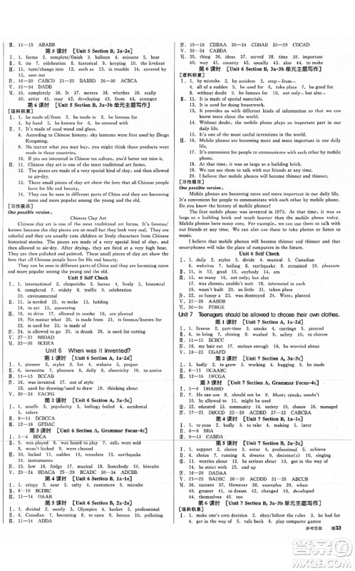 沈阳出版社2021全品学练考作业手册九年级英语RJ人教版江西专版答案 沈阳出版社2021全品学练考作业手册九年级英语RJ人教版江西专版答案