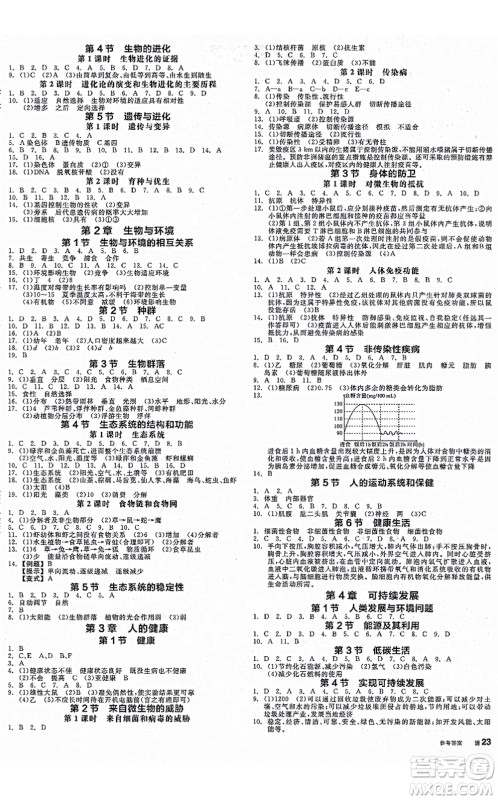 阳光出版社2021全品学练考作业手册九年级科学AB本ZJ浙教版答案