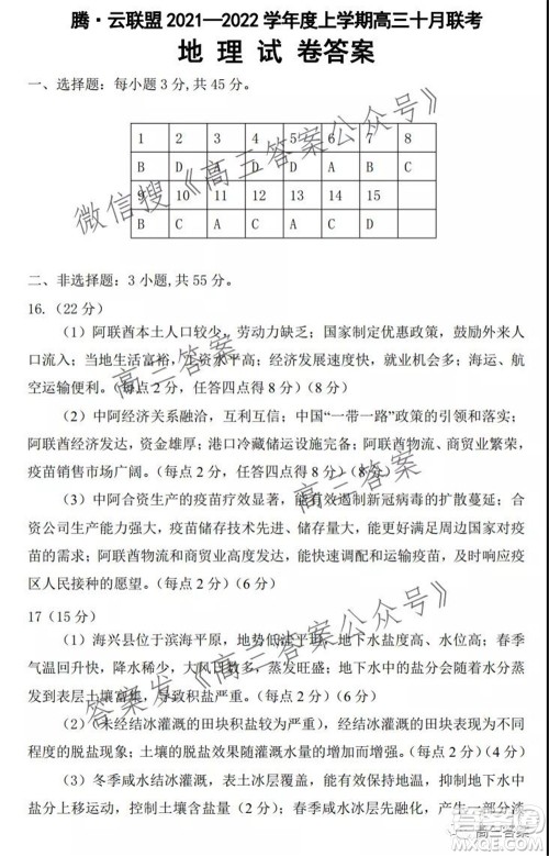 腾云联盟2021-2022学年度上学期高三10月联考地理试题及答案 腾云联盟2021-2022学年度上学期高三10月联考地理试题及答案