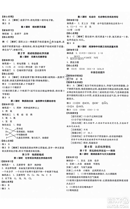 阳光出版社2021全品学练考听课手册九年级化学上册HJ沪教版徐州专版答案