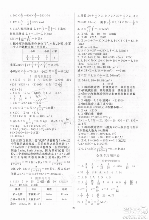 浙江教育出版社2021全优方案夯实与提高六年级上册数学人教版参考答案