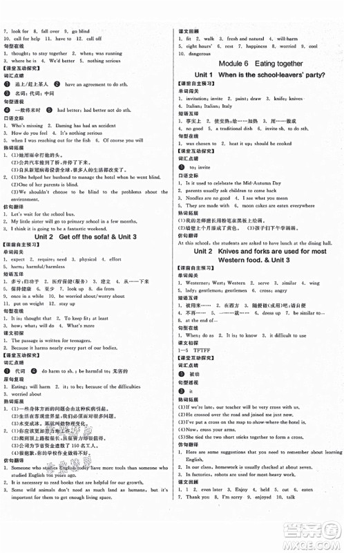 延边教育出版社2021全品学练考作业手册九年级英语AB本WY外研版浙江专版答案