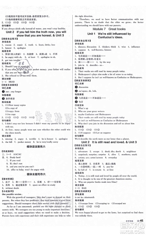 沈阳出版社2021全品学练考作业手册九年级英语WY外研版广西专版答案