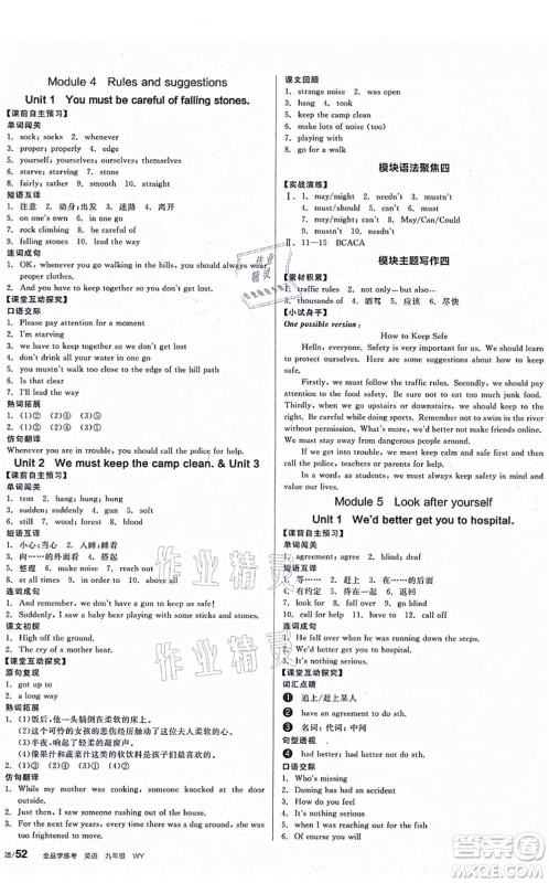 沈阳出版社2021全品学练考作业手册九年级英语WY外研版广西专版答案