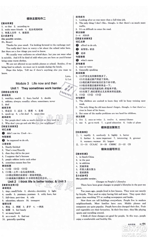 沈阳出版社2021全品学练考作业手册九年级英语WY外研版广西专版答案