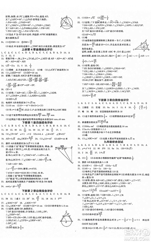 阳光出版社2021全品学练考作业手册九年级数学AB本ZJ浙教版答案