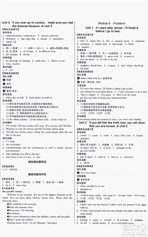 沈阳出版社2021全品学练考听课手册九年级英语WY外研版内蒙古专版答案