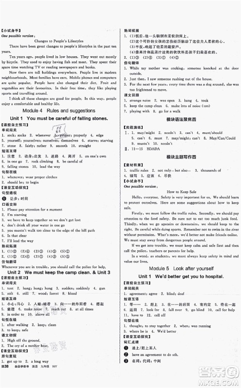 沈阳出版社2021全品学练考听课手册九年级英语WY外研版内蒙古专版答案