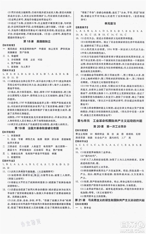 沈阳出版社2021全品学练考九年级历史人教版河南专版答案 沈阳出版社2021全品学练考九年级历史人教版河南专版答案