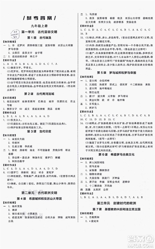 沈阳出版社2021全品学练考九年级历史人教版河南专版答案 沈阳出版社2021全品学练考九年级历史人教版河南专版答案