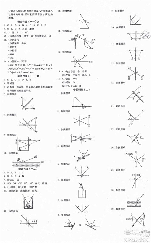 阳光出版社2021全品学练考作业手册八年级物理上册HY沪粤版答案