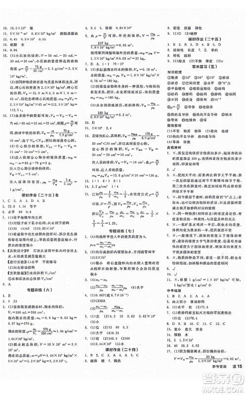 阳光出版社2021全品学练考作业手册八年级物理上册HY沪粤版答案