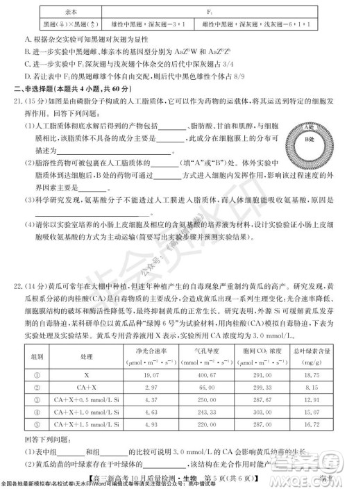 2022届九师联盟高三新高考10月质量检测生物试题及答案