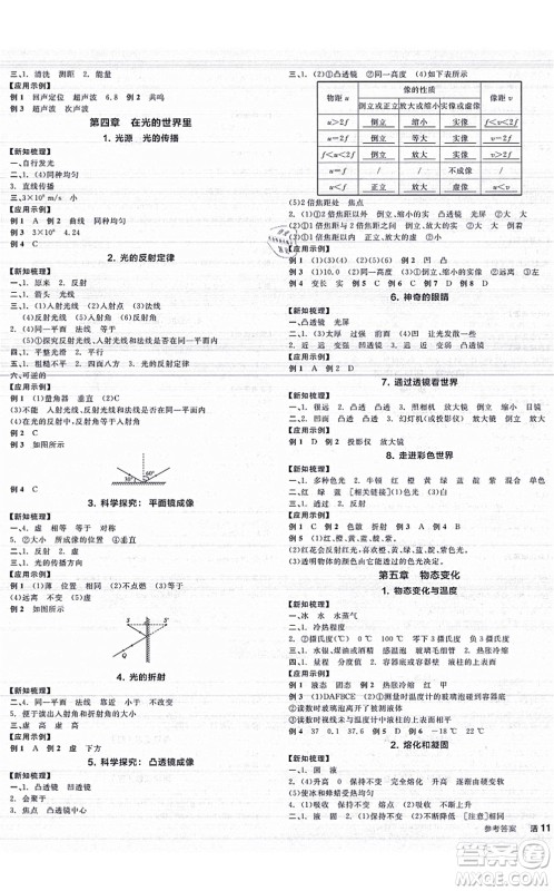 阳光出版社2021全品学练考听课手册八年级物理上册JK教科版答案