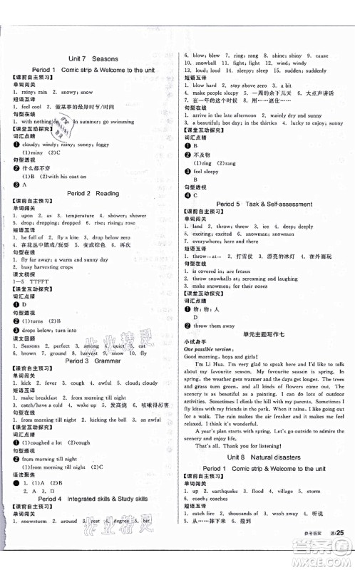 阳光出版社2021全品学练考听课手册八年级英语上册YLNJ译林牛津版答案 阳光出版社2021全品学练考听课手册八年级英语上册YLNJ译林牛津版答案