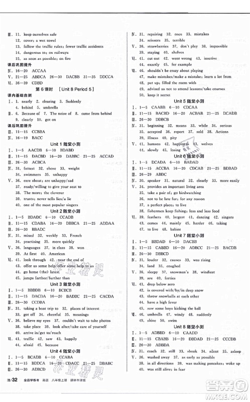 阳光出版社2021全品学练考听课手册八年级英语上册YLNJ译林牛津版答案 阳光出版社2021全品学练考听课手册八年级英语上册YLNJ译林牛津版答案