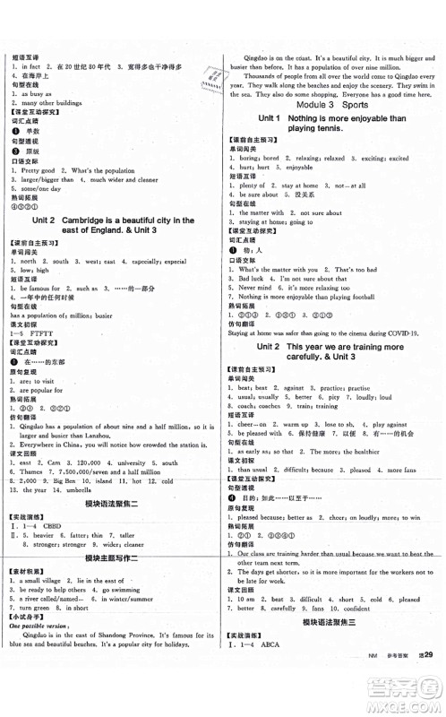 河北科学技术出版社2021全品学练考听课手册八年级英语上册WY外研版内蒙古专版答案 河北科学技术出版社2021全品学练考听课手册八年级英语上册WY外研版内蒙古专版答案