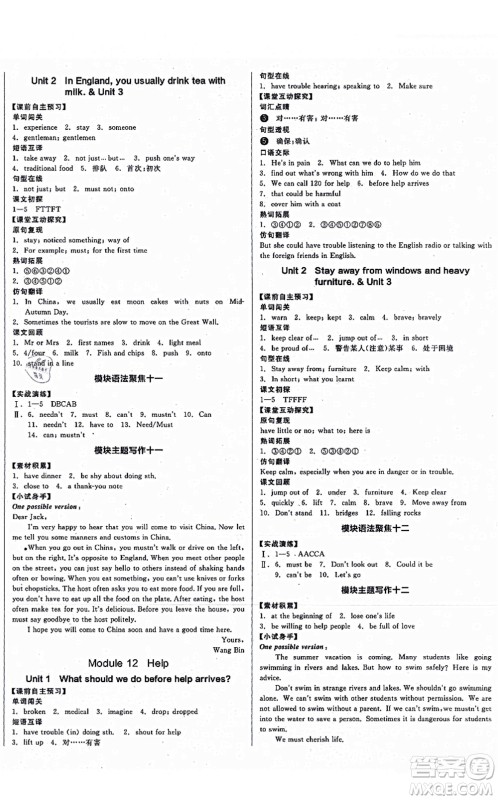 河北科学技术出版社2021全品学练考听课手册八年级英语上册WY外研版内蒙古专版答案 河北科学技术出版社2021全品学练考听课手册八年级英语上册WY外研版内蒙古专版答案