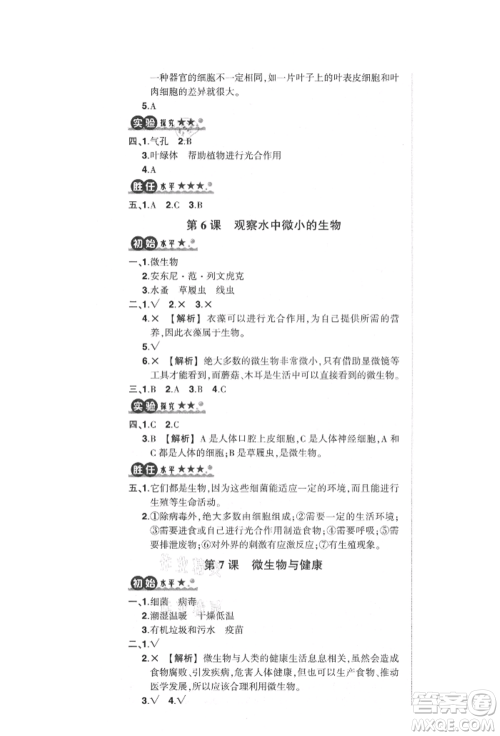 武汉出版社2021状元成才路创优作业100分六年级上册科学教科版参考答案 武汉出版社2021状元成才路创优作业100分六年级上册科学教科版参考答案