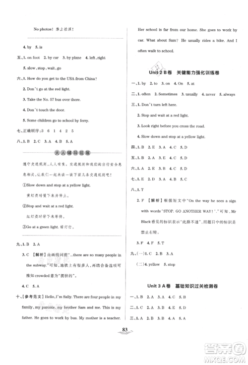江西人民出版社2021王朝霞培优100分六年级上册英语人教版参考答案 江西人民出版社2021王朝霞培优100分六年级上册英语人教版参考答案