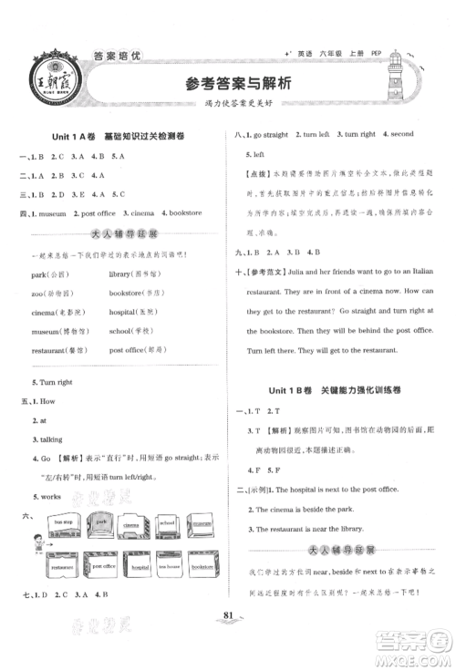 江西人民出版社2021王朝霞培优100分六年级上册英语人教版参考答案