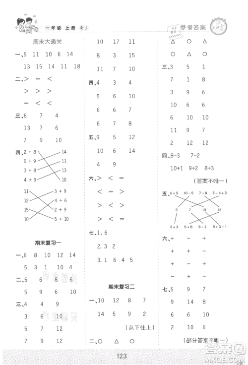 江西人民出版社2021王朝霞口算小达人一年级上册数学人教版参考答案 江西人民出版社2021王朝霞口算小达人一年级上册数学人教版参考答案