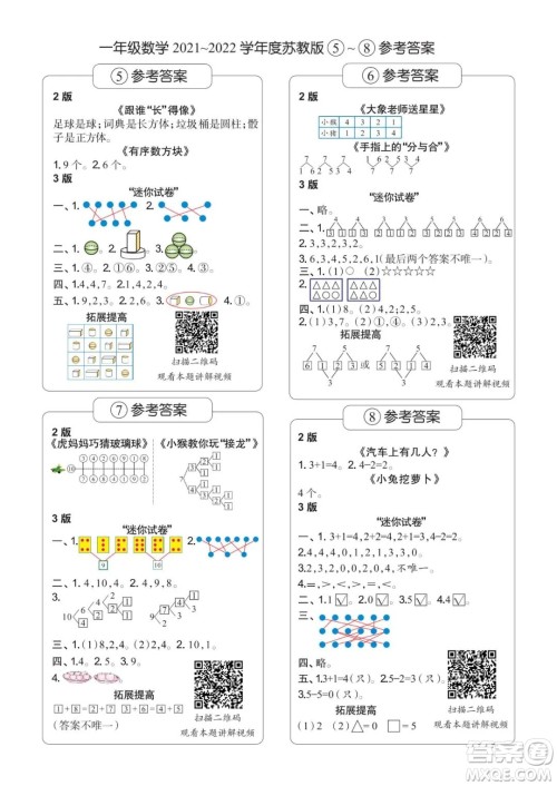 2021年时代学习报一年级上数学苏教版1-8期参考答案 2021年时代学习报一年级上数学苏教版1-8期参考答案
